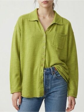 Free People Beach Linen Blend Button Up Shirt Size S